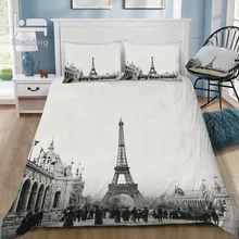 Juego de ropa de cama Vintage París alrededor de 3D juego de edredón estampado tamaño Queen King Twin