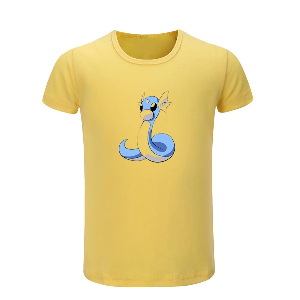 Детские футболки с рисунком Pokemon Dratini Lapras Poliwag Детские футболки с графическим принтом Рождественский подарок с короткими рукавами для мальчиков и девочек