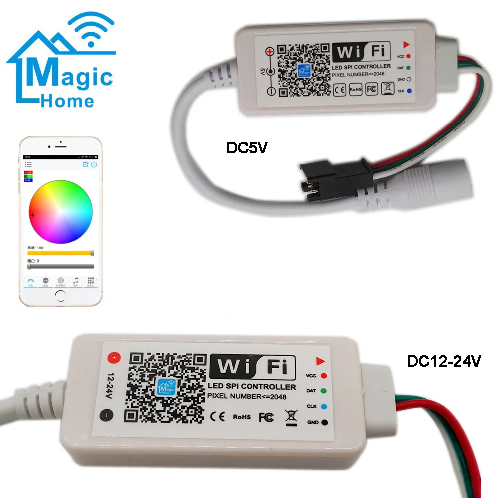 

Addressable Magic Home LED SPI Controller DC5V DC12 24V 2048 Pixel Mini WiFi Controller For WS2811 SK6812 WS2812B LED Strip