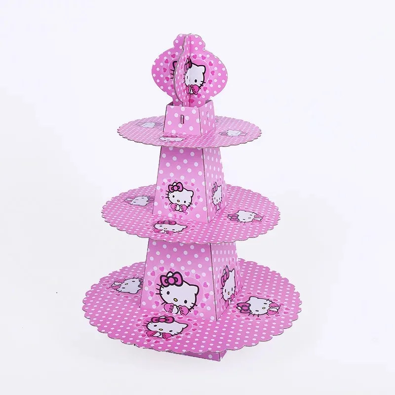

1set Cartoon Anime hello Kitty Baby Shower Birthday Party Decorations Supplies Cardboard Cup 3 tier cake Stand Hold 24 Cupcakes