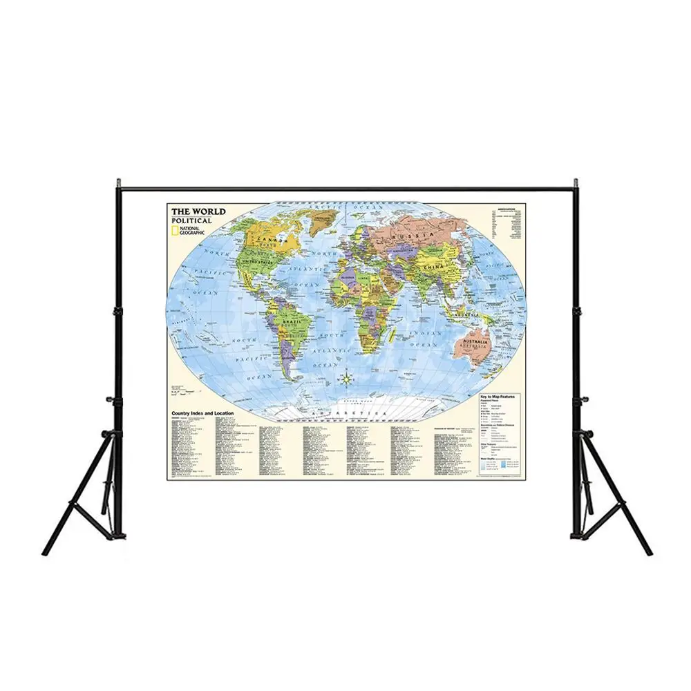 Физическая Нетканая карта мира с индексом страны и местоположением и ключом к карте для культуры и образования 150x225 см