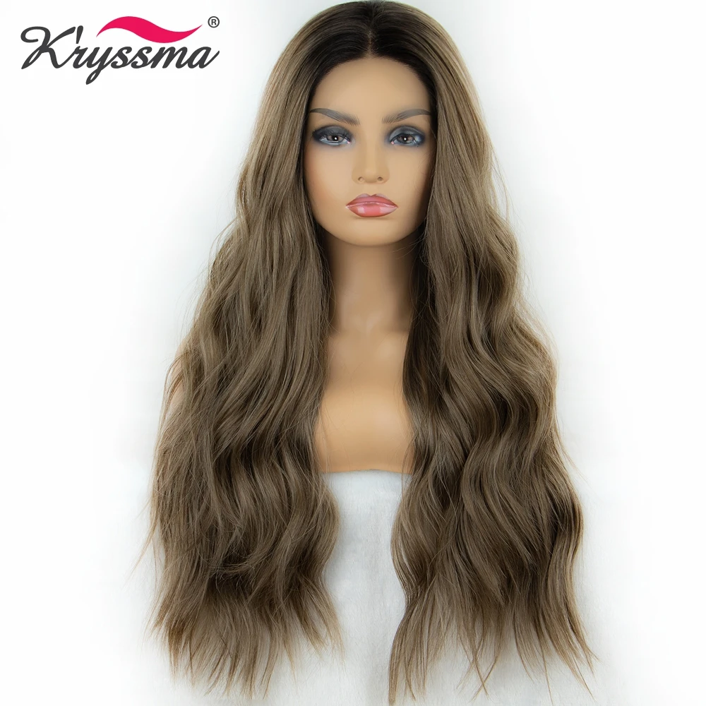 Krysma 13x3 парик из кружева коричневый парик из синтетического кружева спереди волнистые длинные парики для косплея для черных женщин Жаростойкие парики из кружева спереди