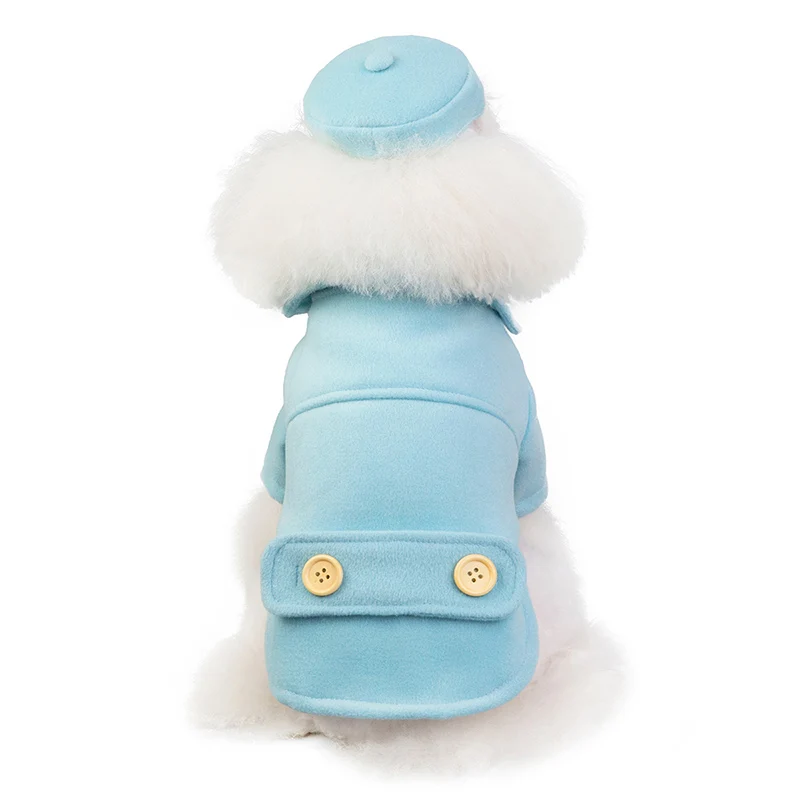 Blue Пальто для домашних животных, Бортпроводник, зимняя форма, куртка для собак с шапкой, теплая одежда для собак, для маленьких и крупных собак, костюм для кошек, пальто для щенков, хлопковый наряд, чихуахуа, французский - Color: Blue