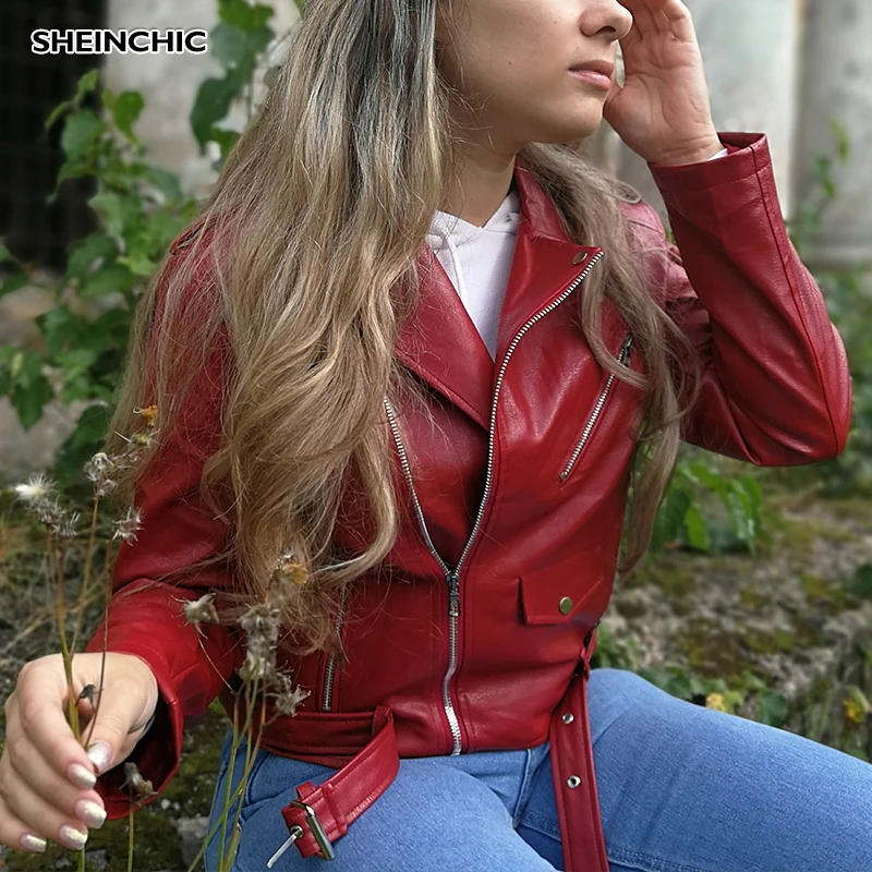 

2019 Autumn PU Leather Jacket Women Soft Faux Leather Black Motorcycle Coat Elegant Bright Colors Female Biker Short Jacket
