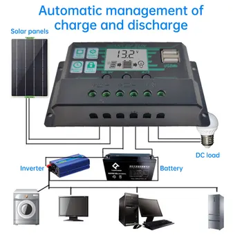 

12V 24V PWM 10A-100A Solar Charge Controller Dual USB Solar Regulator with LCD PV Battery Controller Load Timer