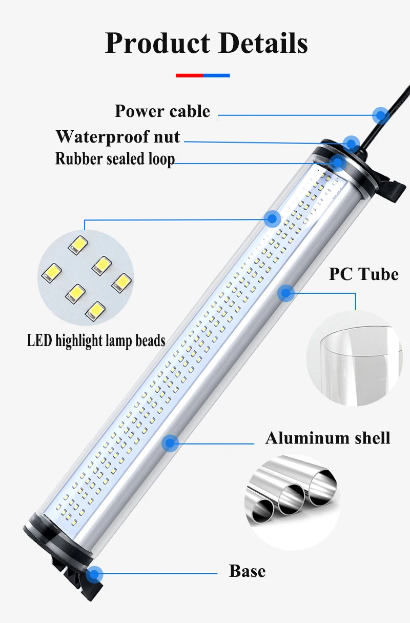LED CNC Machine Lamp Cylinder Long Strip 24v High Brightness Waterproof CNC Machining Center Lathe Work Light 220v110v36V