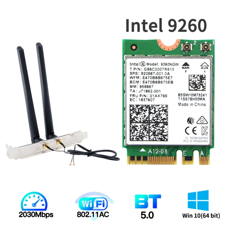 Dual Band Intel 9260 Desktop PCI-E 1730Mbps Wireless Wi-Fi Adapter With BT 5.0