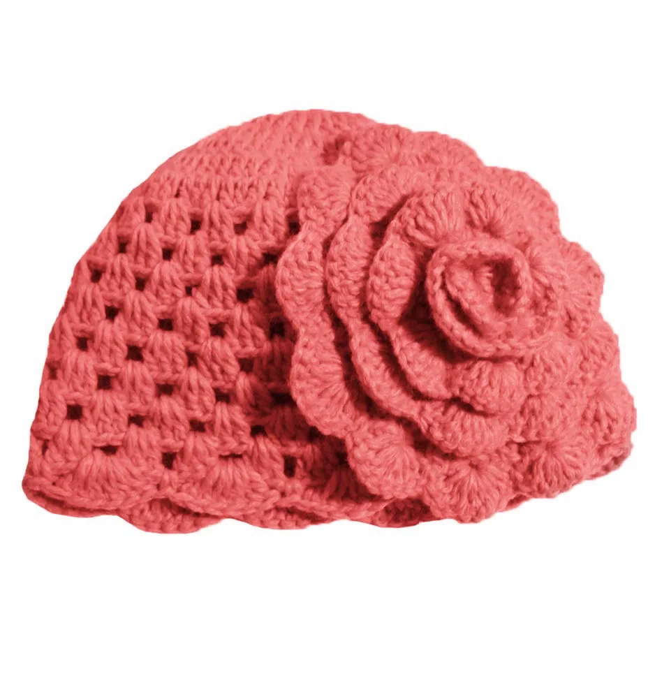 BomHCS зимняя теплая шапочка и перчатки костюм ручной работы вязаная шапочка шапки перчатки с большим цветком(цена за шляпу или перчатки - Цвет: Watermelon