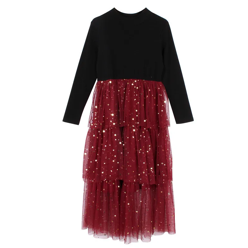 

6 to 16 years kids & teenager girls tulle shining princess party dresses child fall winter layered christmas pageant dresses