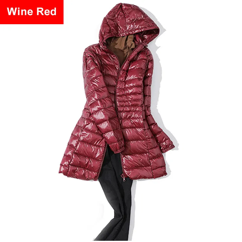 Wine Red Hooded Зимняя женская куртка размера плюс 5XL 6XL 7XL с капюшоном, пуховики средней длины, ультра-светильник, пуховик с капюшоном, осенняя парка - Цвет: Wine Red Hooded