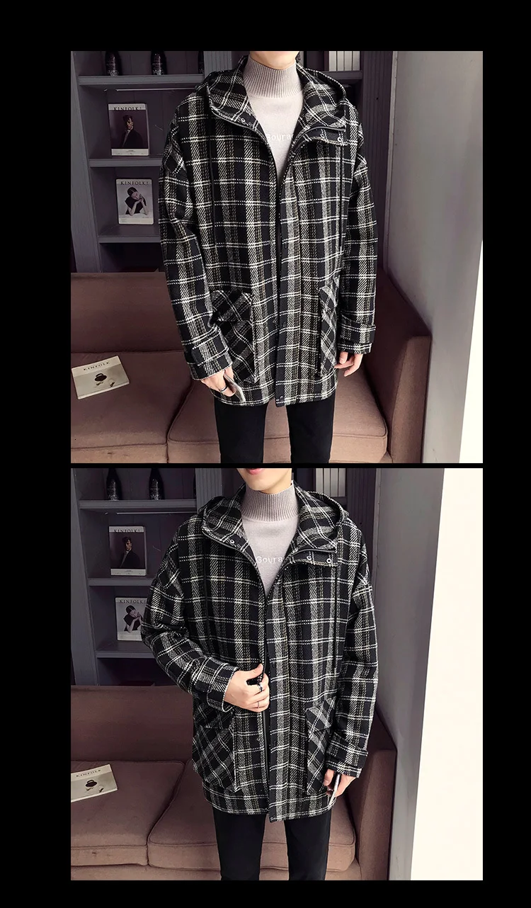 Autumn Plaid Jacket Men's Fashion Casual Retro Hooded Jackets Men Streetwear Loose Bomber Jacket Mens Outwear Large Size M-5XL
