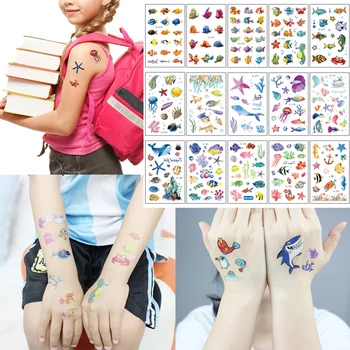 

15PC Child Cartoon Temporary Tattoos Sticker Water Transfer Fake Tattoo Sticker Seabed Fish Design Body Art Tatto Boy Girl Tatoo