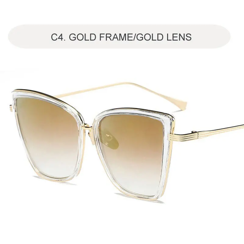 Новые брендовые дизайнерские солнцезащитные очки Cateye, женские винтажные металлические очки, зеркальные ретро очки Lunette De Soleil Femme UV400 - Цвет линз: C4 GOLD