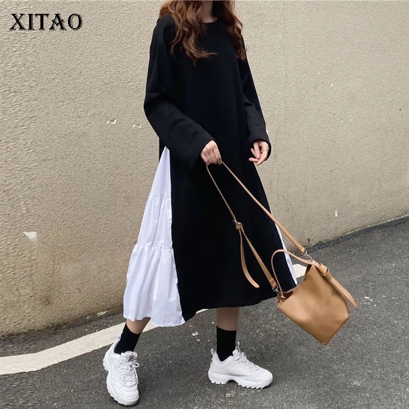 XITAO размера плюс лоскутное плиссированное платье женская одежда 2019 модное