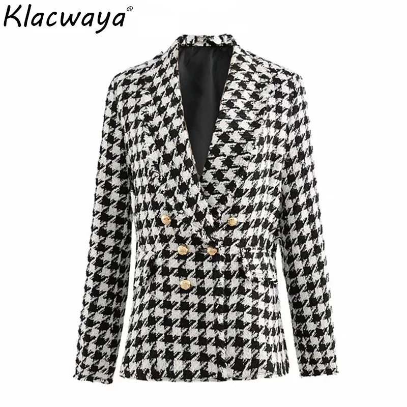 Kopen Vrouwen Tweed Jassen 2019 Fashion Office Dames Zwart Kwastje Houndstooth Jassen Vrouwelijke Herfst Vintage Dikke Plaid Jas Meisjes Chic