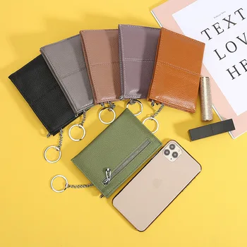 

New genuine leather ladies coin purse Korean style simple zipper key ring bag cowhide coin storage bag coin pouch
