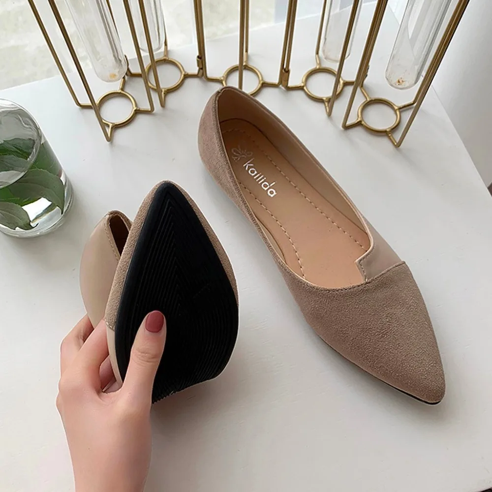  Women Flats Mujer Casual Splice Color Flats Fashion Pointed Shallow Toe Ballerina Ballet Flat Slip On Shoes damenschuhe (4)