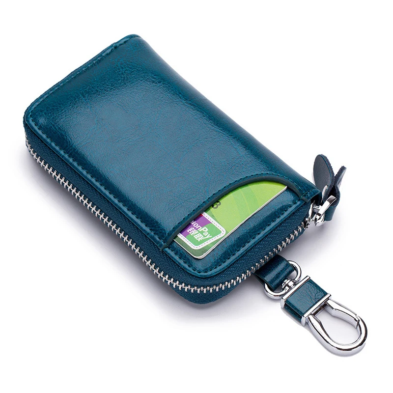 BONAMIE натуральный кожаный брелок унисекс сумка для ключей Многофункциональный Органайзер Кошелек Держатель смарт-ключница автомобильный чехол для ключей чехол - Цвет: Blue