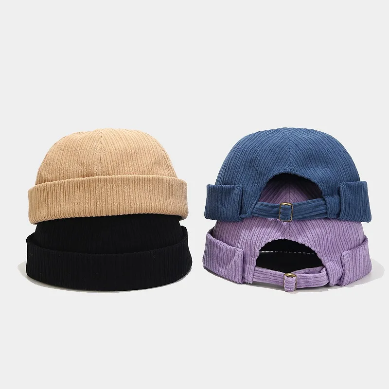 men's skullies & beanies spring autumn Vintage Beanie Hats Men Women Spring Autumn Landlord Hat Streetwear Hip Hop Brimless Hat Corduroy Docker Cap men's skullies and beanies