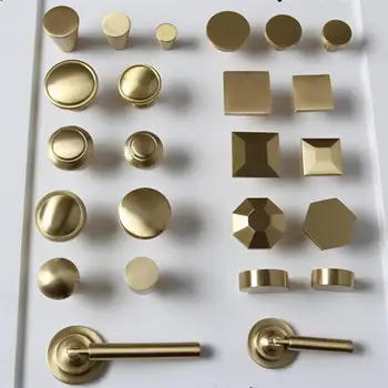 

Modern Simple Chinese round single hole copper handle drawer cabinet door Nordic American gold pure copper small handle