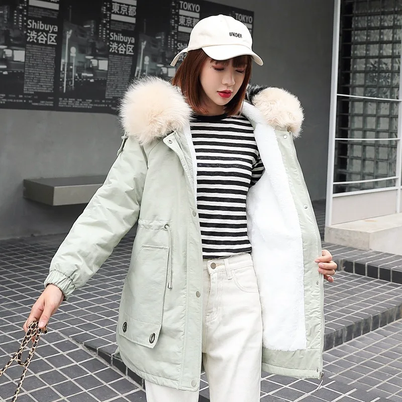 Теплое зимнее пальто больших размеров с длинным капюшоном из овечьей шерсти