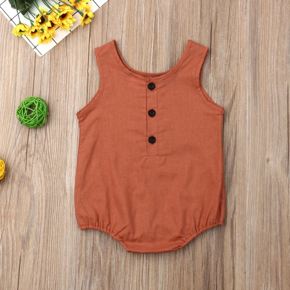 black baby bodysuits	 Newborn Baby Girl Boy Solid Cotton Linen Romper Jumpsuit Outfits Summer Sleeveless Clothes 0-18M Baby Bodysuits cheap