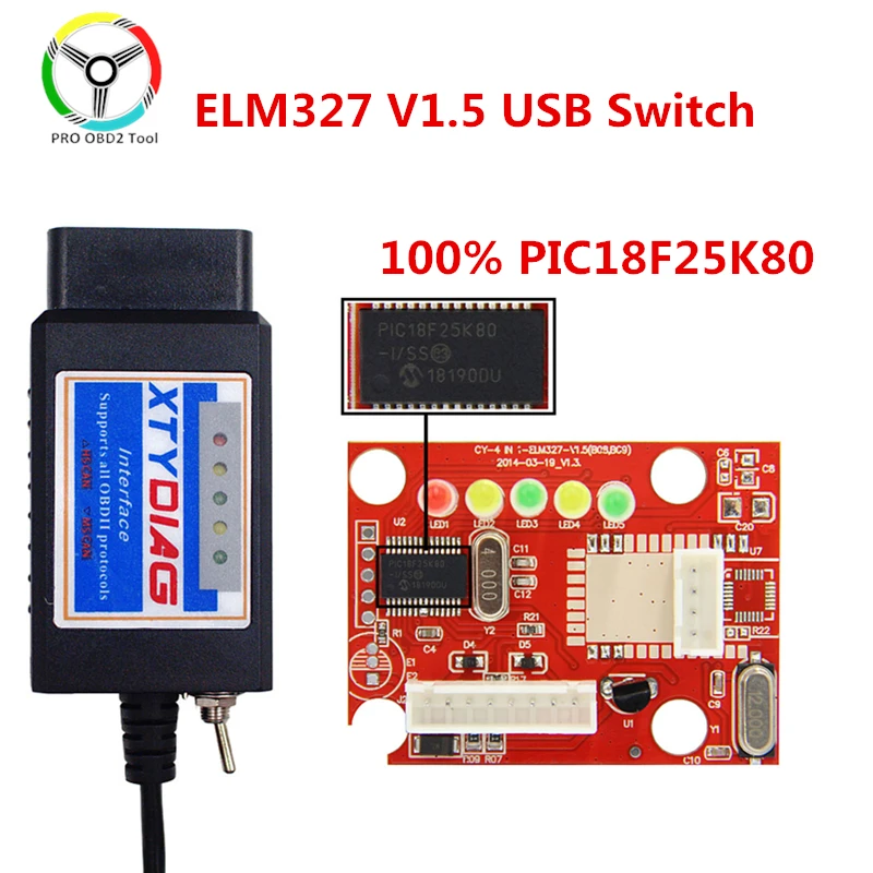 Pic18f25k80 Chip Elm327 V1.5 Usb Switch Obdii Elm 327 Hs Can /ms Can ...