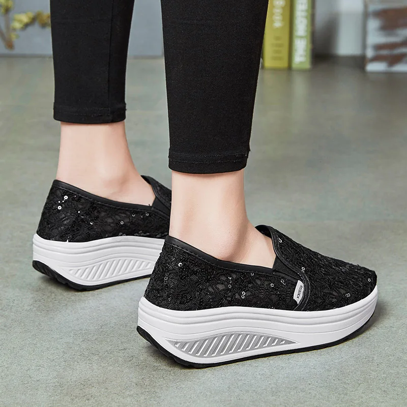Women Fitness Shoes Flat Platform Slip on Breathable