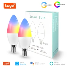 Tuya wi fi inteligente lâmpada led e12 e14 rgb + w c luz regulável led trabalho de controle remoto com alexa google assistente casa