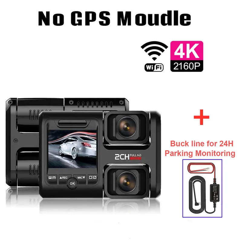 Wi-Fi gps Автомобильный видеорегистратор камера видео рекордер 4K 2160P Novatek 96663 sony IMX323 сенсор двойной объектив ночного видения видеорегистратор - Название цвета: No GPS-BL