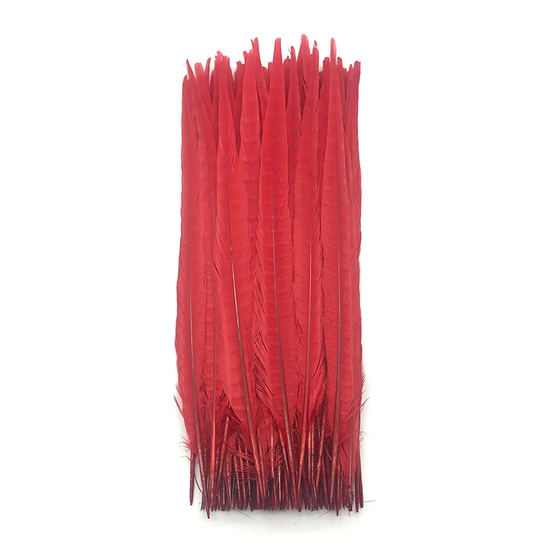 Красный 50-55 см 20-2" Колечки перья из хвоста фазана для рукоделия черный белый натуральный перья фазана ювелирные изделия изготовление карнавала - Цвет: Красный