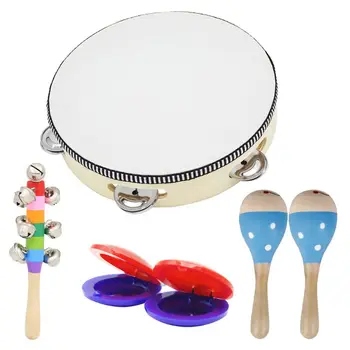 

Wooden Musical Toys 2 Maracas 1 Tambourine 2 Castanets 1 Hand Bell for Toddler Kids