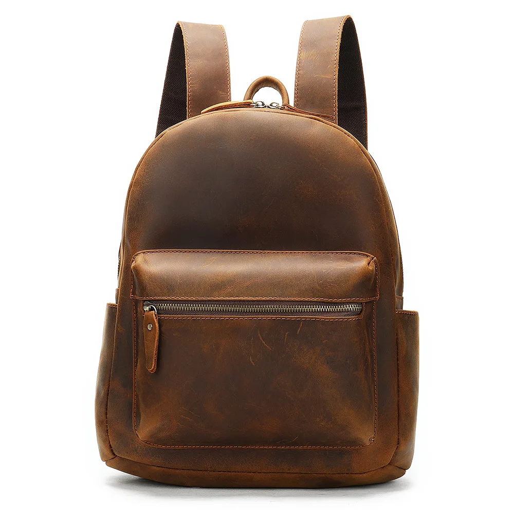 

Double shoulder bag 2019 new retro crazy horse skin backpack commercial large capacity men's bag