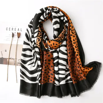 

Women Fashion Leopard Zebra Patchwork Fringe Viscose Shawl Scarf Lady High Quality Wrap Pashmina Stole Foulard Muslim Hijab Caps