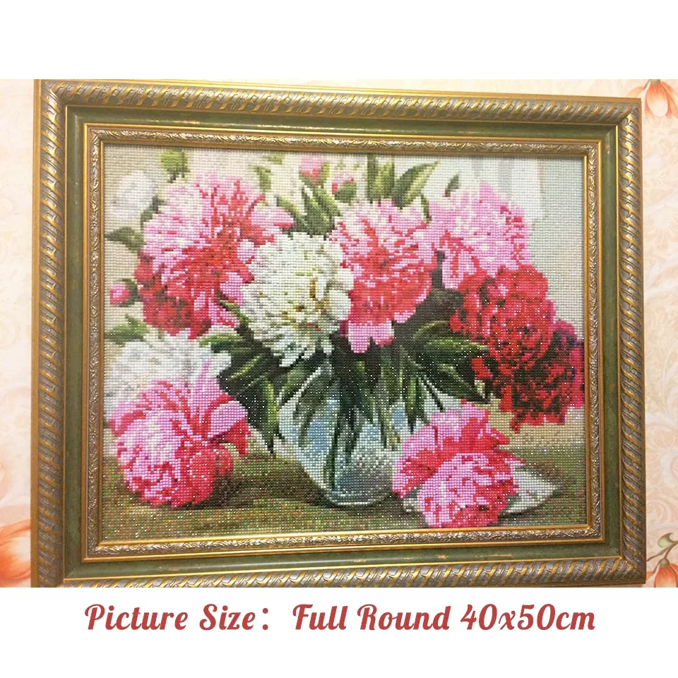 EverShine Full Square Round Diamond Embroidery Flower Cross Stitch Diamond Painting Peony Rhinestones Pictures Handicrafts Gift