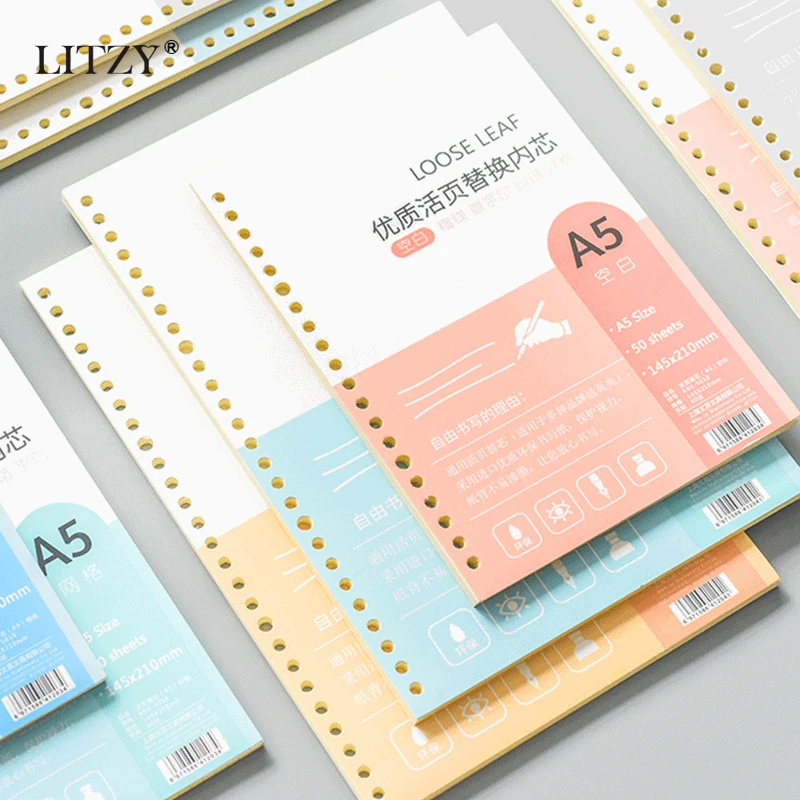 

LITZY 50 Sheet A5 Loose Leaf Notebook Refill Journal Planner Notebook for Student Diary DIY Inside Book Office Stationery