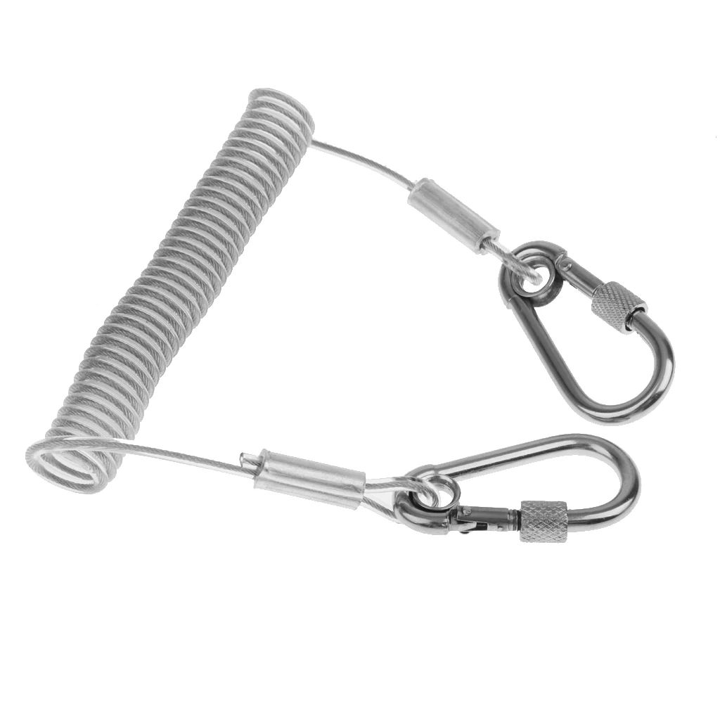 1.6M Retractable Spring Coil Lanyard Safety Rope Keyring w/ Lock Carabiners