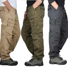 Мужские брюки в стиле милитари, черные, хлопковые, на молнии, уличная одежда, Осенние Комбинезоны, брюки-карго, мужские брюки в стиле милитари с несколькими карманами