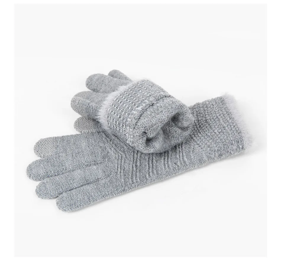 Зимние женские перчатки, вязаные перчатки для сенсорного экрана, женские теплые тянущиеся вязаные перчатки из кроличьей шерсти на весь палец, женские утепленные перчатки