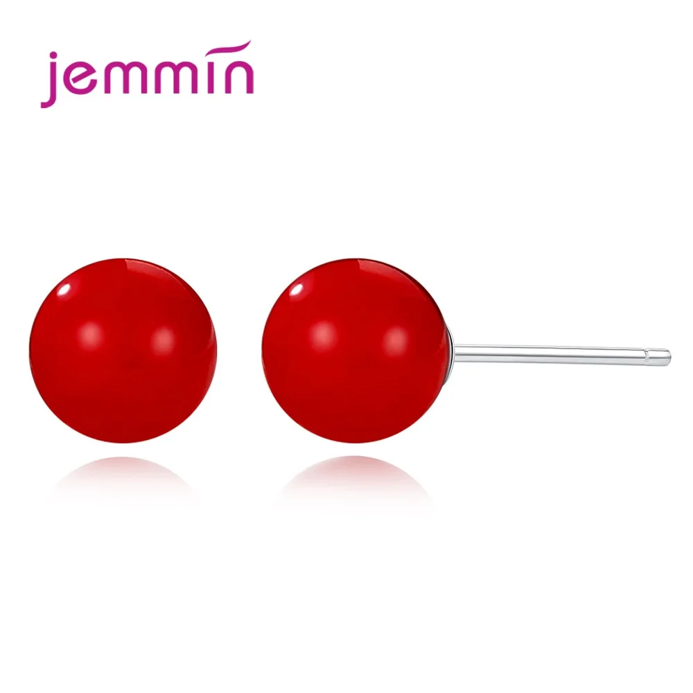 

925 Sterling Silver Stud Earrings Fashion Jewelry For Women Girls Party Engagement Red Ball Design Two Sizes Good Quality