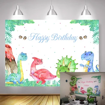 

Dinosaur Birthday Backdrop Woodland Dinosaur Theme Party Backdrops Green Leaves Jungle Forest Cake Table Banner Photography