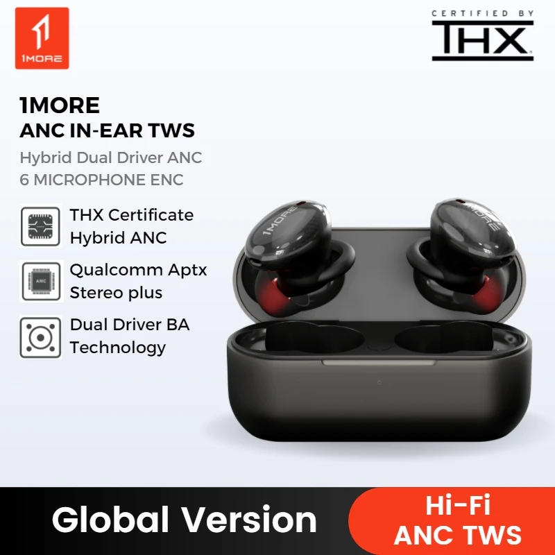 1MORE TWS ANC Noise Canceling True Wireless Bluetooth Headphones In-Ear Aptx Low Latency Qualcomme WirelessCharge Stereo EarBuds |