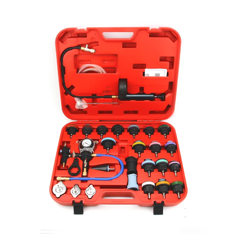 Detector de fugas de tanque de agua, bomba para tanque de agua, sistema de refrigeración, herramienta de repuesto anticongelante, medidor de prueba, 28 Uds.