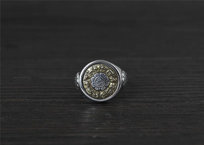 V. YA, винтажные 925 пробы серебряные ювелирные изделия, большие мужские и женские кольца, вращающиеся Jiugong Bagua, 12 китайских знаков зодиака, серебряное кольцо