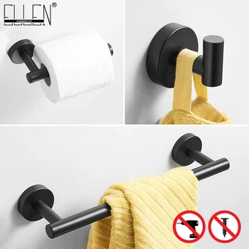

ELLEN Matte Black Bathroom Hardware Set Toilet Paper Holder Towel Holder Robe Hook Bathroom Accessories EL9900B
