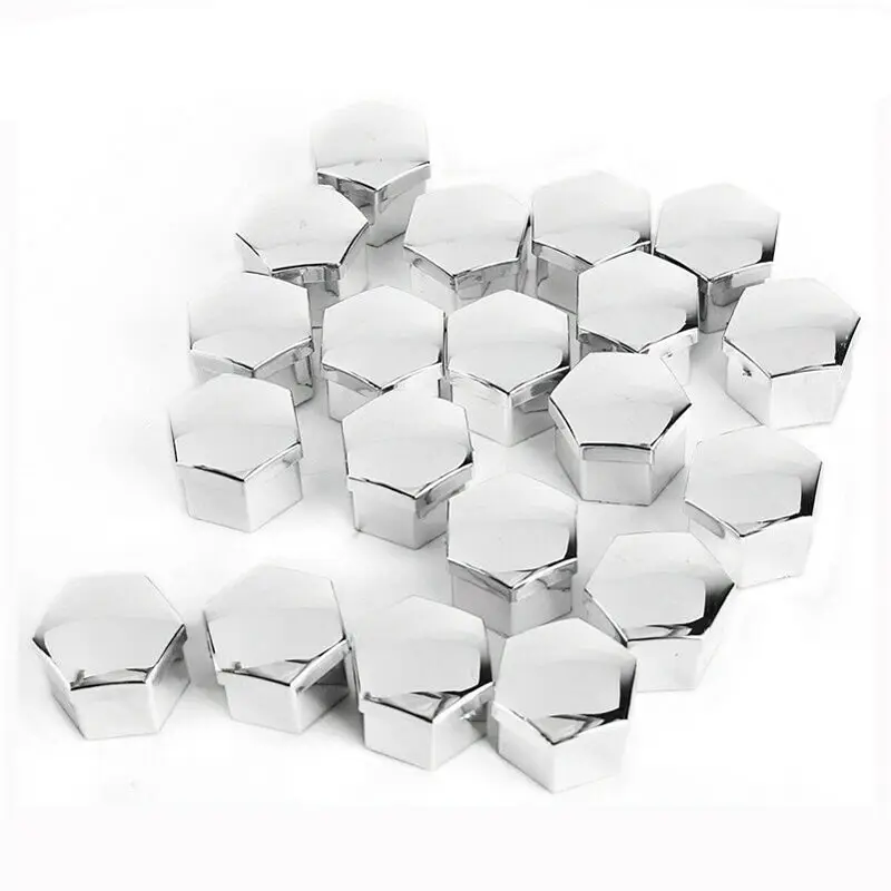 20pcs 19mm Chrome Silver Car Wheel Nut Bolt Head Cover Cap Exterior Decoration Protective Bolt Caps + 2pcs Clips Removal Tool