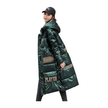 

Women X-Long Winter Jacket Glossy Hooded Windproof Warm BIO down jacket Oversize Cotton padded Parkas Casaco Feminino