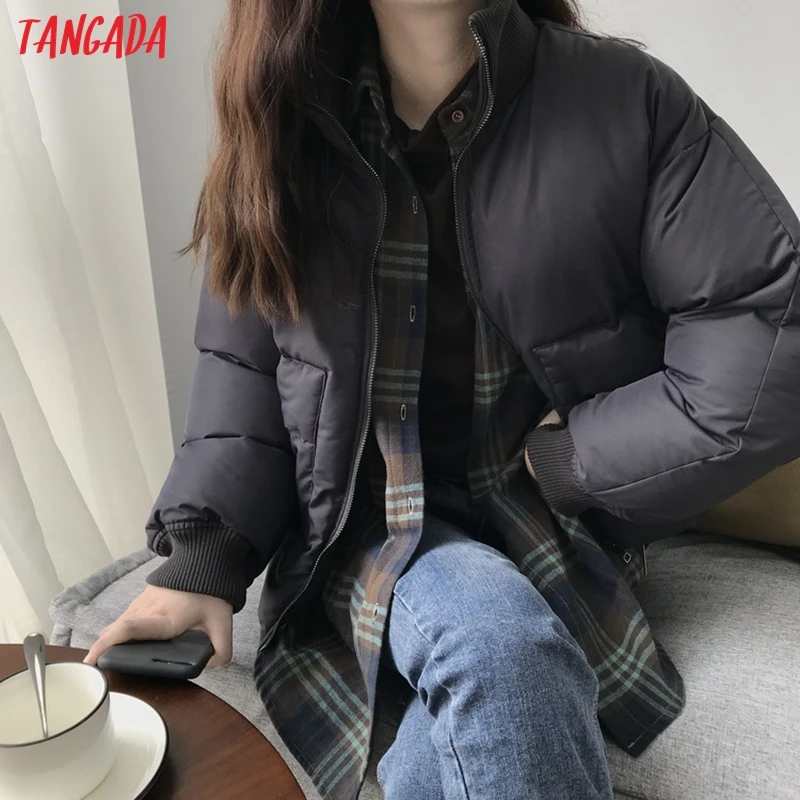 Tangada/ зимняя женская просторная парка на молнии с толстым карманом, женское теплое пальто, Janpanese Стиль, повседневная куртка ATC03