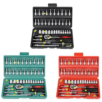 

46Pcs/Set Car Spanner Socket Batch Head Screwdriver Tool Spanner Torque Ratchet Kit Auto Workshop Repair Tools Accessories