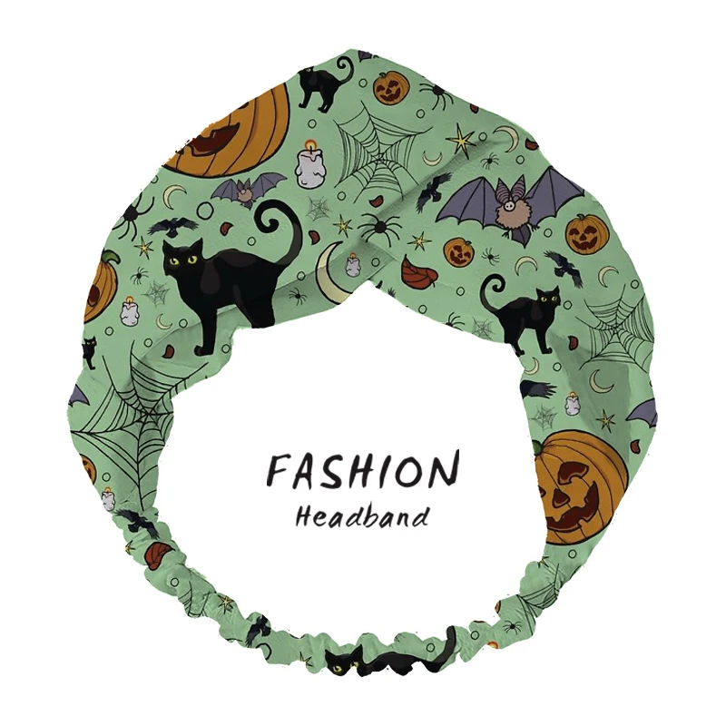 

Women Hair Band Accessories Fashion Halloween Print bandanas Headband Bohemian Wide Turban Hairband Makeup Hair Scrunchies